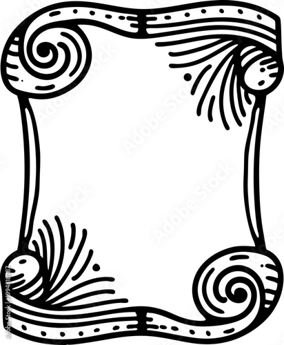 Decorative vintage frame with swirl line art and ornamental corner accents