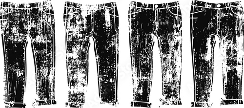 distressed jeans silhouettes in grunge vintage clothing design with worn, textured denim shapes