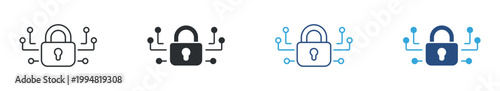 Cyber Security icon set. Padlock with circuit connections, data protection and privacy concept, secure network and encryption symbol, vector illustration