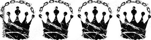 worn grunge crowns in black silhouette design with cracked texture vintage royal emblem set
