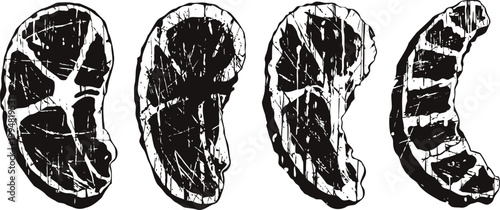 four black ink watercolor shrimp silhouettes with textured brushstroke