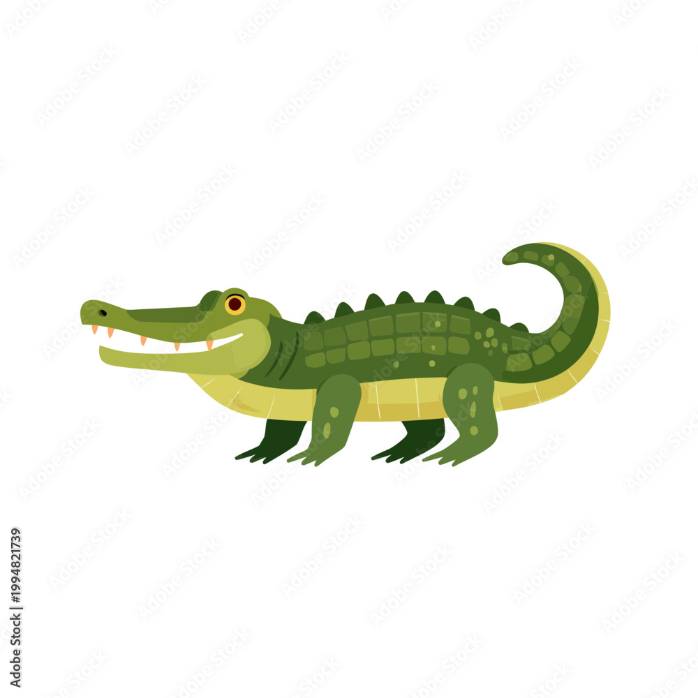 Fototapeta premium A cheerful green alligator in flat vector style