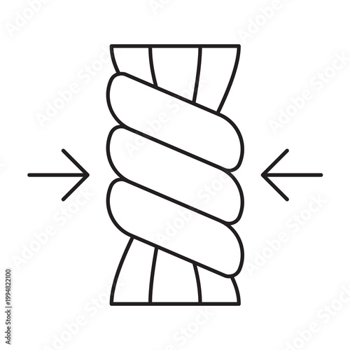 Line vector illustration of a wringing clothes symbol with arrows indicating twisting motion.
