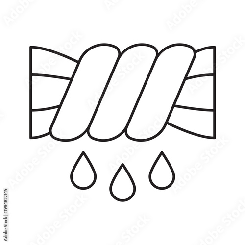 Line vector illustration of a wringing symbol with water drops, indicating squeezing out moisture.