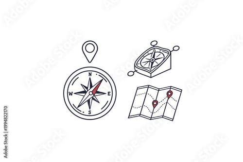 navigation icons route compass pin direction