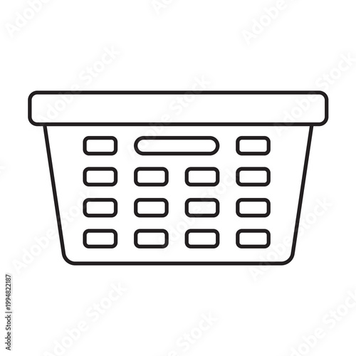 Line vector illustration of a plastic laundry basket or hamper for storing dirty clothes.