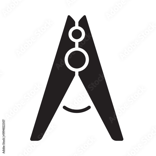 Solid vector illustration of a clothespin or laundry peg, used for hanging and drying clothes.