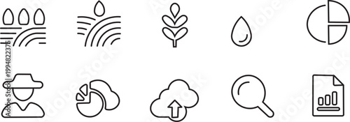 Collection of agricultural and data-related line icons