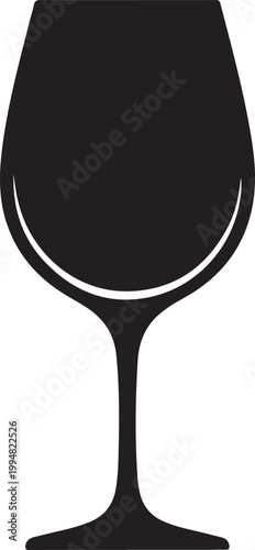 Wine Glass, Black Silhouette, Vector Icon, Drinking Glass