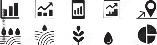 Collection of agricultural and data-related line icons