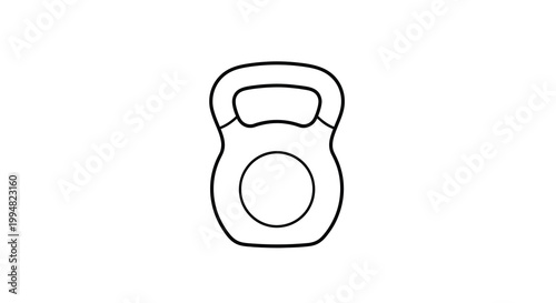 A simple black and white line drawing depicts a kettlebell a weight used for strength training exercises
