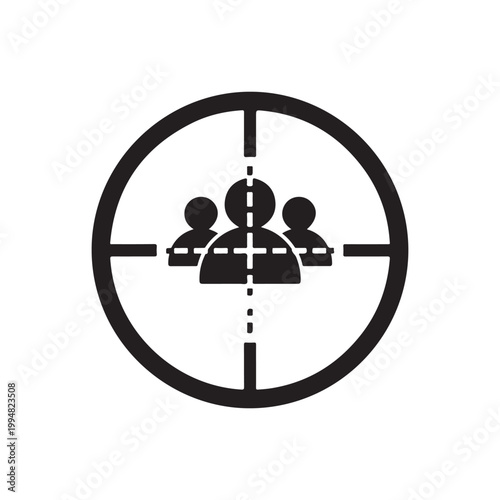 Black silhouette of three people in a rifle scope isolated on white background for targeting concept