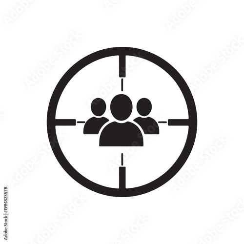Black silhouette of three people in a rifle scope isolated on white background for targeting concept