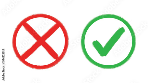 Check mark and cross symbol icons on white background for approval and rejection concepts