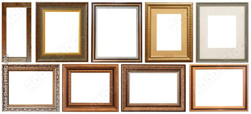picture frames isolated on white background antique carved gold