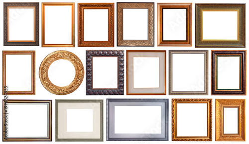 picture frames isolated on white background antique carved gold