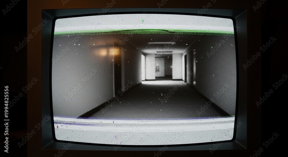 Fototapeta premium Old TV screen showing hallway.