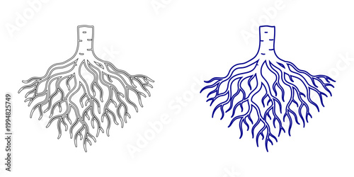 Minimalist Root System Vector Icon in Navy Blue Solid and Thin Line Style for Organic Growth Botanical Science Environmental Research and Underground Nature Branding Illustration