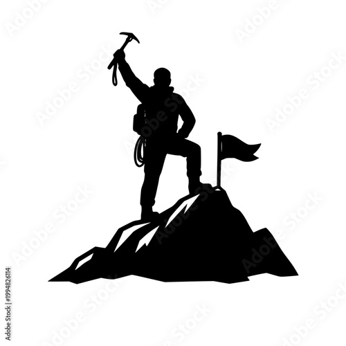 Victorious Climber Silhouette on Mountain Peak