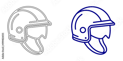 Minimalist Firefighter Helmet Vector Icon in Navy Blue Solid and Thin Line Style for Fire Department Emergency Service Rescue Safety and Professional Protection Branding Illustration
