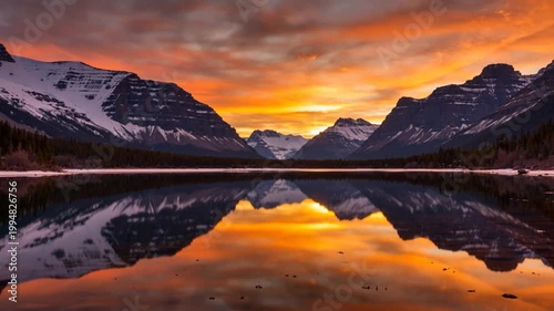 Majestic Mountains Reflected in Calm Water at Sunset