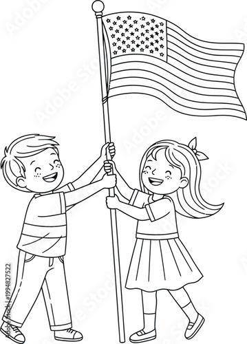 Children waving the american flag a sketch of patriotism and unity