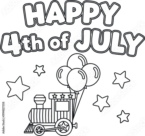 Festive 4th of july illustration with train and balloons