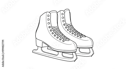 A detailed line drawing showcases a pair of classic ice skates poised and ready for gliding high quality
