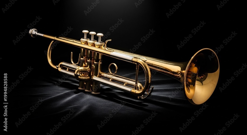 Fototapeta premium Golden Trumpet Musical Instrument on a Dark Background.