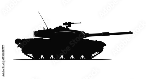 A stark silhouette depicts a modern main battle tank showcasing its powerful form and military presence high quality