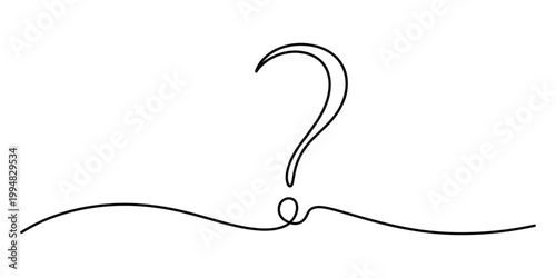 A single continuous line drawing forming a question mark symbol with a flowing horizontal bottom