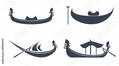 Set of gondola silhouettes in various styles on white background