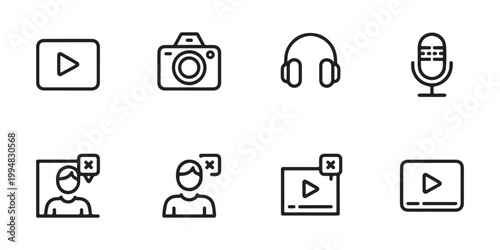 Multimedia and Video Content Management Line Icons for Web Interface