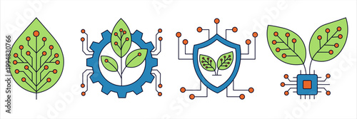 Eco Technology and Green Energy Concept with Smart Leaf and Digital Circuit Security
