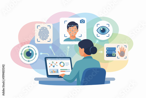 Biometric Identity Verification and Data Privacy Analysis Illustration
