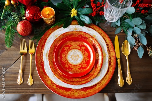 Festive Dinner Table Setting With Decorations in a Home During Holiday Season