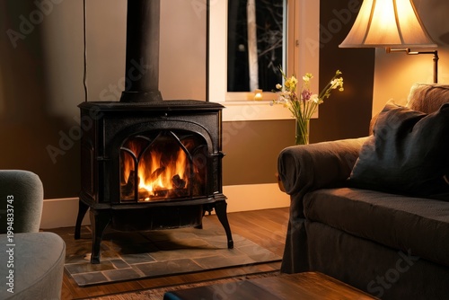 Warm Flames Dance in a Cozy Living Room Next to a Comfortable Sofa and a Low ...