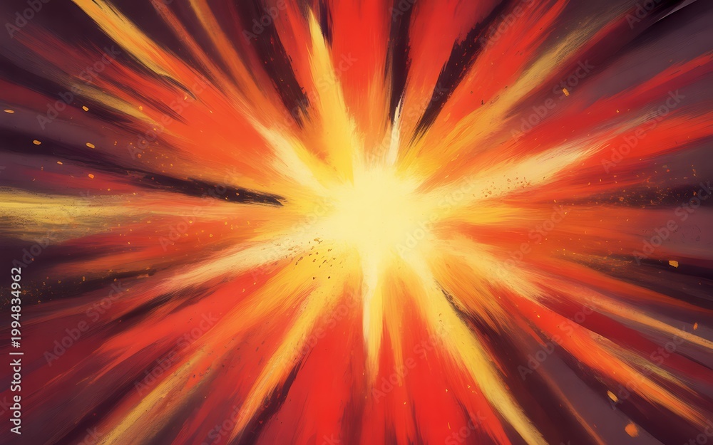 Obraz premium Energetic abstract explosion with radiating streaks of red, orange, and yellow light, creating a powerful visual effect.