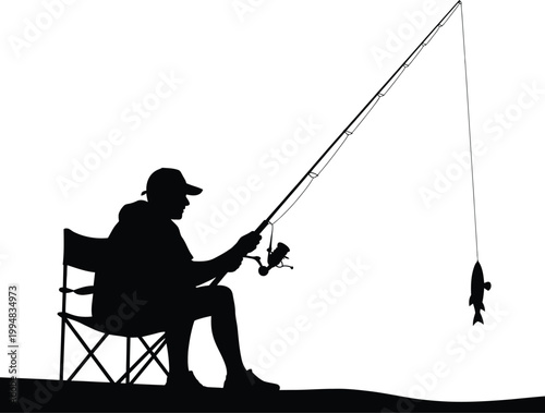 Fisherman silhouette casting fishing line water sunrise nature landscape vector illustration