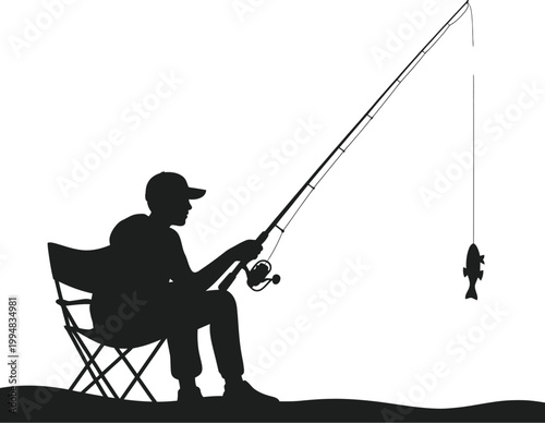 Fisherman silhouette casting fishing line water sunrise nature landscape vector illustration