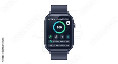Smartwatch: Modern digital technology displaying fitness metrics, with an array of icons showcasing active lifestyles and health-conscious routines.