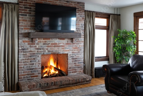 Cozy Living Room With Fireplace and TV in a Modern Home Setting During Daytime
