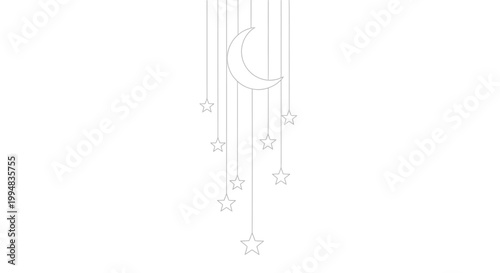 Minimalist Crescent Moon and Stars Mobile Hanging