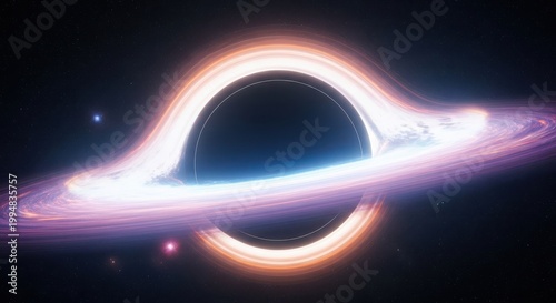 Cinematic 3d rendering of a black hole in deep space