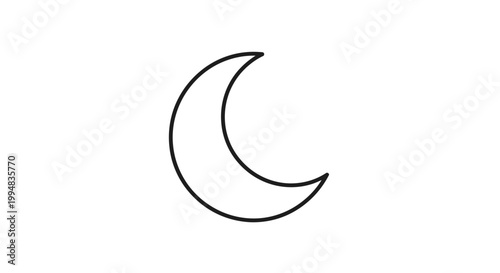 Minimalist crescent moon outline graphic on white background, simple celestial icon