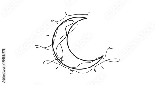 Minimalist crescent moon and sun abstract line art, celestial symbol doodle