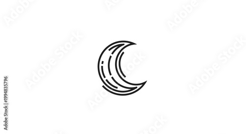 Abstract Crescent Moon Line Art Icon on White Background