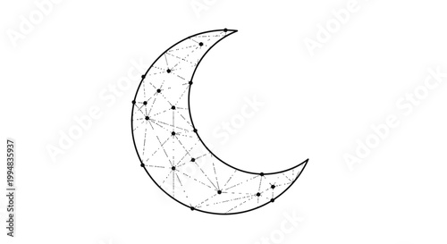 Abstract Crescent Moon Geometric Design with Connected Dots and Lines