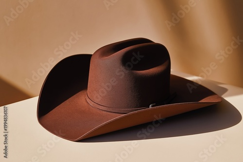Brown Cowboy Hat Placed on a Smooth Surface With Soft Lighting in a Room