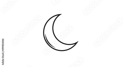 Simple crescent moon outline icon, minimalist drawing, night sky symbol